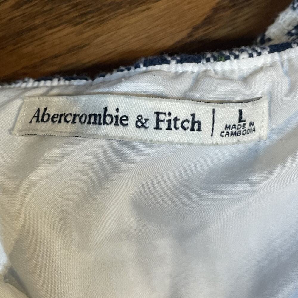 Abercrombie & Fitch Crop Top Womens Large Blue White Plaid Tweed Square Neck - Picture 3 of 9